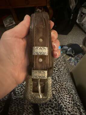 Vintage Maya James Reid Style Sterling Silver Ranger Belt Buckle Set on Brown Le